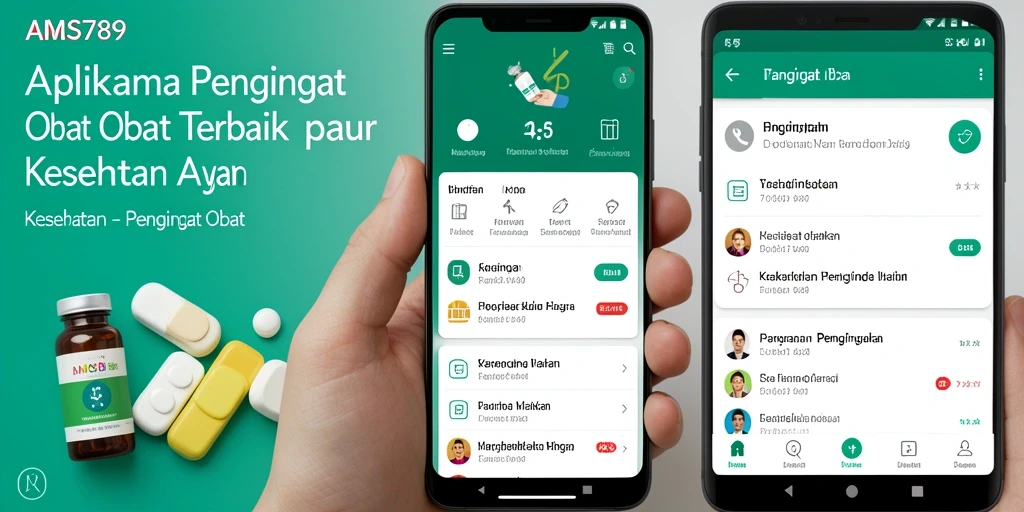 Antarmuka aplikasi AMS789 dengan fitur pengingat obat yang intuitif.