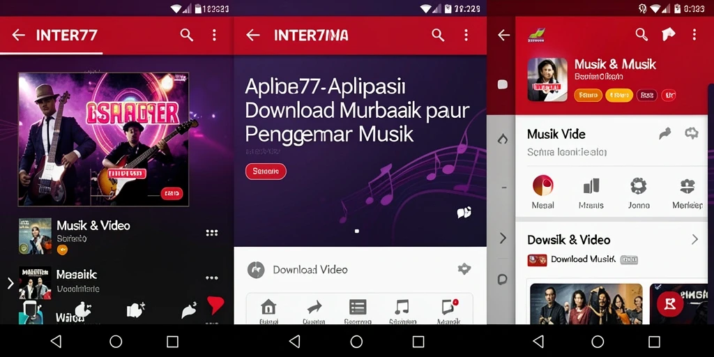 Antarmuka aplikasi INTER77 yang ramah pengguna untuk unduh musik.