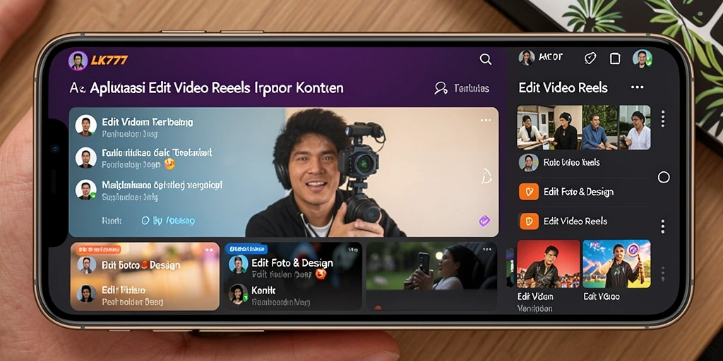 Antarmuka aplikasi LK777 dengan fitur Edit Video Reels yang menarik.