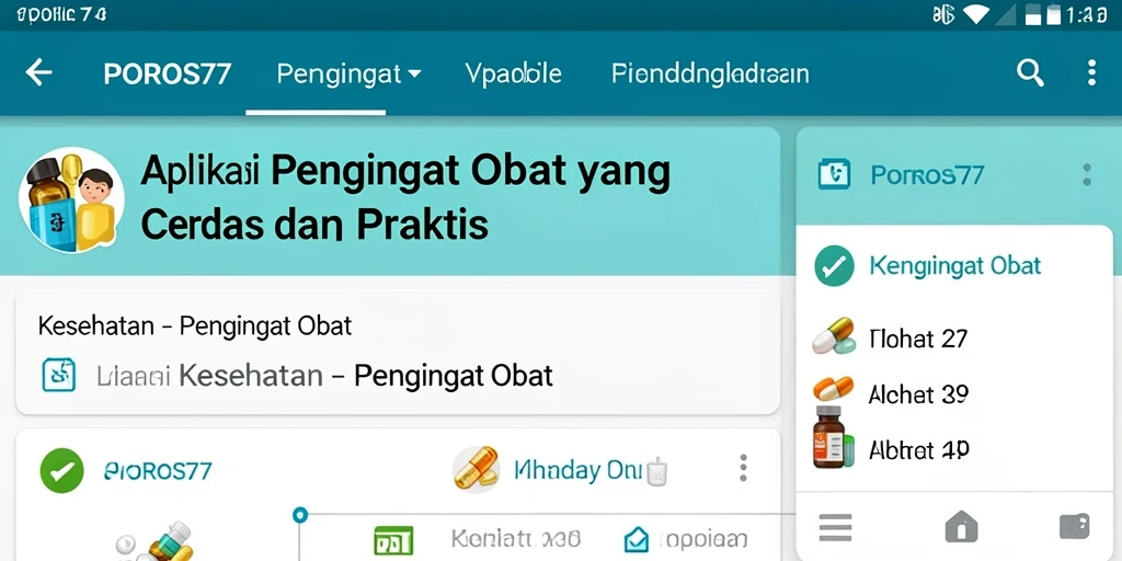 Antarmuka utama POROS77 dengan fitur Pengingat Obat yang mudah digunakan.