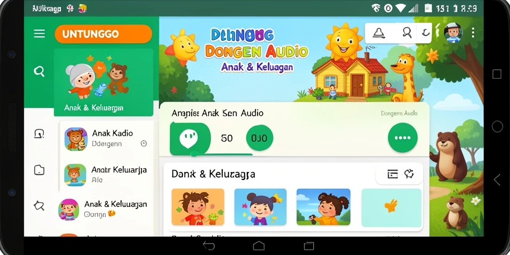 Tampilan antarmuka UNTUNGGO yang menarik dan ramah anak.